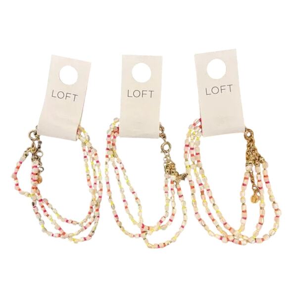 NWT LOFT Pearlized Multi-Strand Ivory, Pink & Yellow Beaded Bracelet - Picture 7 of 10